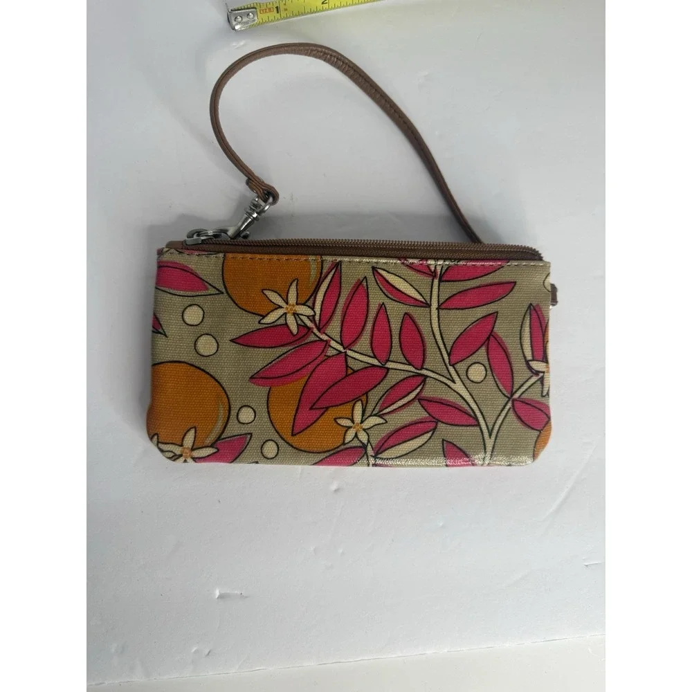 Fossil‎ Key-Per Small Wristlet Bag Multicolor Floral Pattern Brown Strap
